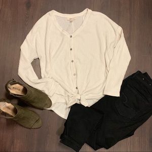 White tie front shirt